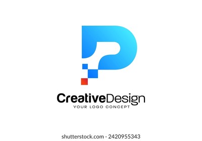 Pixel Concept P letter logo design with red and blue colors and modern look Vector Illustration.