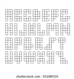 Pixel constructive retro font. Transparent module alphabet
