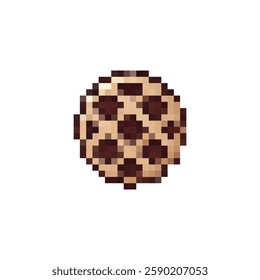 Pixel cookie icon. Logo pie in pixel style 80s, 90s. Chocolate cookie pixel for games, websites, animations. 8bit baking icon. Vector vintage retro cookie icon.