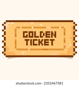 pixel coupon.golden ticket template, vip entry,bright 8-bit coupon. Vector illustration