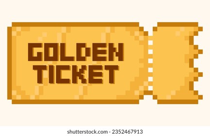 pixel coupon.golden ticket template, vip entry,bright 8-bit coupon. Vector illustration