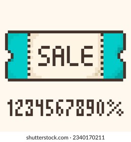 pixel coupon.Sale ticket template, discount,bright 8-bit coupon. Vector illustration