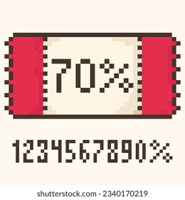 pixel coupon.Sale ticket template, discount,bright 8-bit coupon. Vector illustration