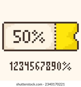 pixel coupon.Sale ticket template, discount,bright 8-bit coupon. Vector illustration