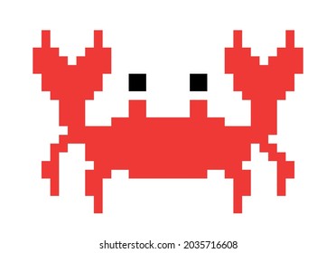 Pixel crab from an old computer game in vector isolated on the white background. Pixel animal art