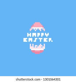 Pixel crack easter egg with happy easter text.8bit.