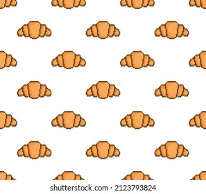 pixel croissant  background Seamless croissant  pixelized texture pattern vector 