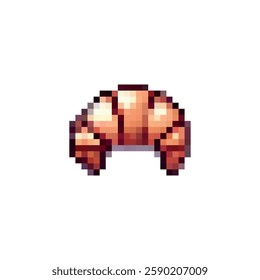 Pixel croissant icon. Croissant logo in pixel style 80s, 90s. Croissant pixel for games, websites, animations. 8bit baking icon. Vector vintage retro croissant icon.