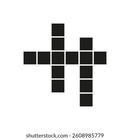 Pixel cross icon. Pixelated grid shape. Game object symbol. Vector element.