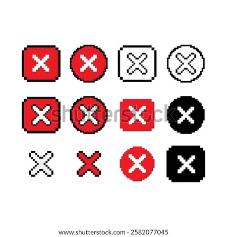 Pixel Cross Shape Icon Set Vector Design.