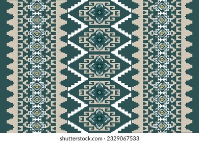 Pixel Cross Stitch Patterns ethnic pattern abstract art green background design for carpet, wallpaper, clothes, textiles, pillows, curtains, bed sheets, tablecloths, vintage style, vector illustration