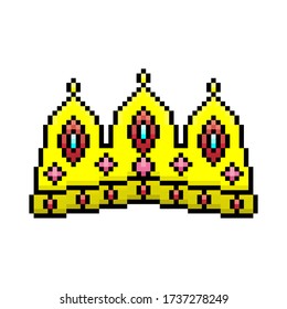 Pixel crown icon. Front view. Vector graphic illustration. Isolated object on a white background. Isolate.
