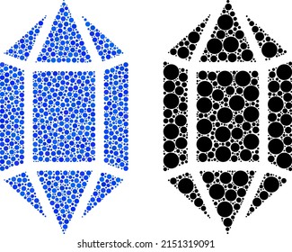 Icono de cristal de píxeles. Icono de cristal de color diseñado a partir de elementos redondos en tamaños aleatorios y matices de color. Los elementos redondos vectores se componen en un icono de cristal de mosaico.