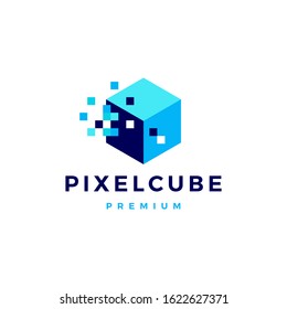 pixel cube box digital logo vector icon illustration