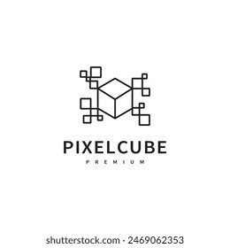 pixel cube digital logo design 
