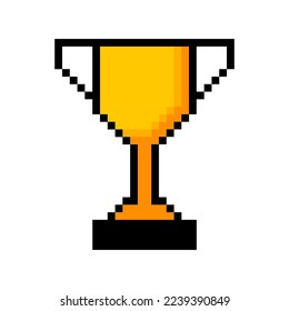 Pixel cup. Award prize, win award. Champion trophy, gold cup. Vector illustration. Stock image.