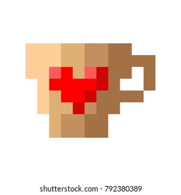 pixel cup of coffee tea cartoon retro game style