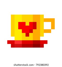 pixel cup of coffee tea cartoon retro game style