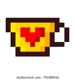 pixel cup of coffee tea cartoon retro game style