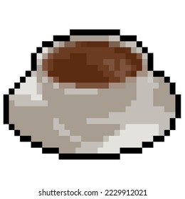 Pixel-Tasse Kaffee. Vektorgrafik einzeln auf weißem Hintergrund. Kaffeesymbol Old School Computer Grafikstil. 8-Bit-Videospiel.