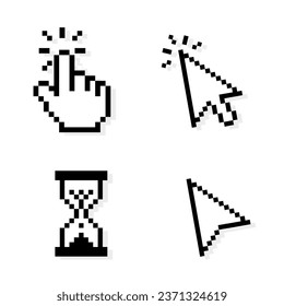 Pixel cursor, computer mouse pointer click icons