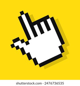 Pixel cursor hand pointer, 8-bit computer mouse.