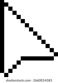 Pixel cursor icon in retro 8-bit style, simple black pixel click pointer symbol for digital interfaces, user experience design, websites, and vintage computer UI graphics