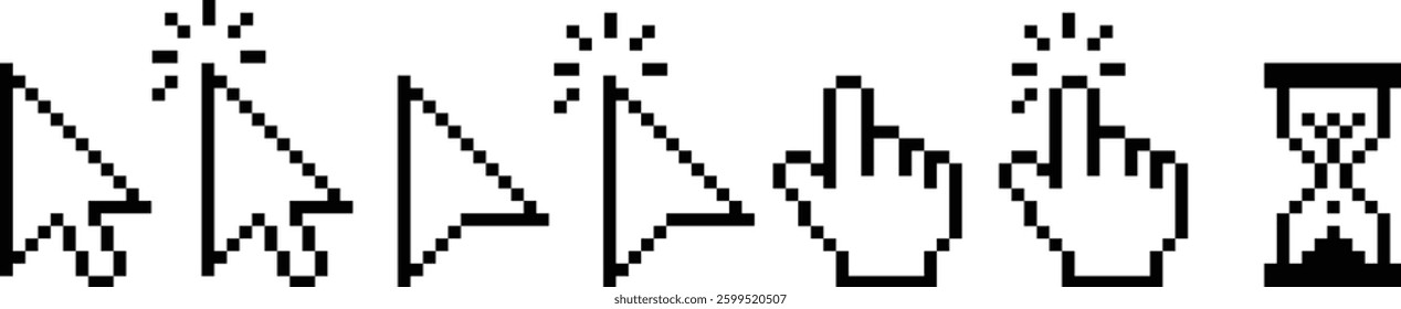 pixel cursor icon set vector