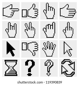 Pixel Cursor Icons. Cursor Hands. Vector EPS 10