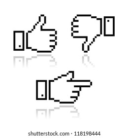 Pixel cursor icons - thumb up, like it, pointing hand