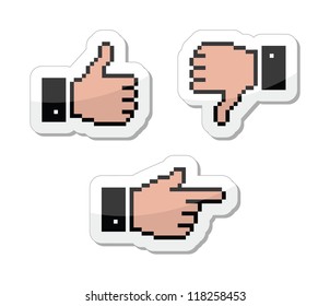 Pixel cursor icons - thumb up, like it, pointing hand