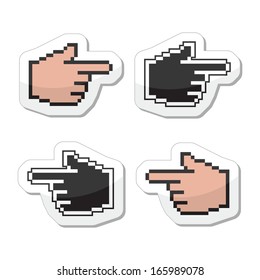 Pixel cursor poiting hands vector icons