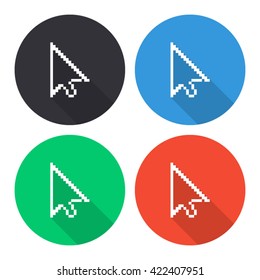 pixel cursor vector icon - colored round buttons with long shadow