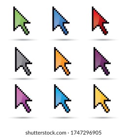 pixel cursor vector icon set 3d, ok symbol in different colors on white background. Vector illustration. Eps 10 vector file.