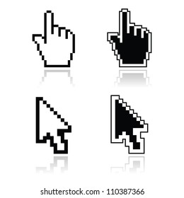 Пиксельные курсоры черные чистые блестящие иконки - рука и стрелка