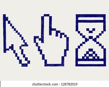 Pixel cursors. Doodle style