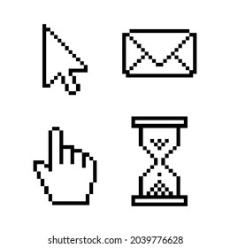 Pixel cursors, hourglass, on a white background. Vector isolated.