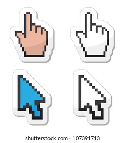 Pixel cursors icons - hand and arrow