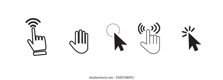 Pixel cursors icons - mouse cursor hand pointer hourglass. Vector illustration.