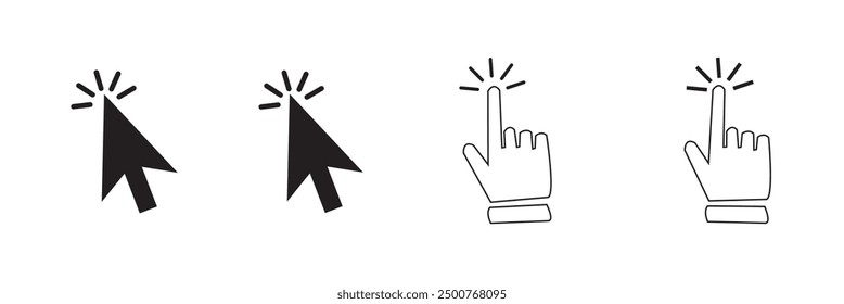 Pixel cursors icons - mouse cursor hand pointer hourglass. Vector illustration.