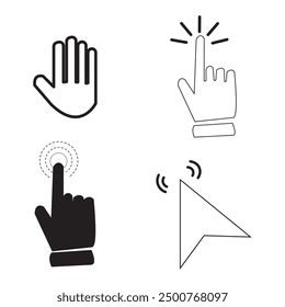 Pixel cursors icons - mouse cursor hand pointer hourglass. Vector illustration.