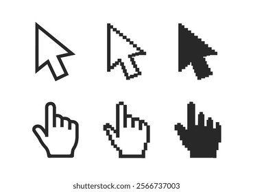 Pixel cursors icons - mouse cursor hand pointer stock illustration