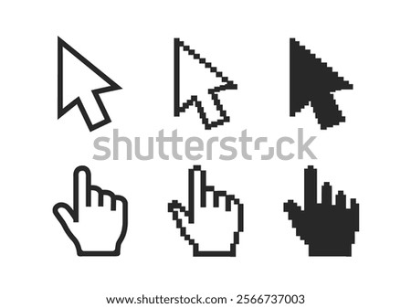 Pixel cursors icons - mouse cursor hand pointer stock illustration