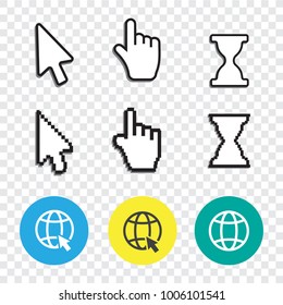 Pixel cursors icons mouse hand arrow. Mouse computer cursor. Hand arrow web cursor set