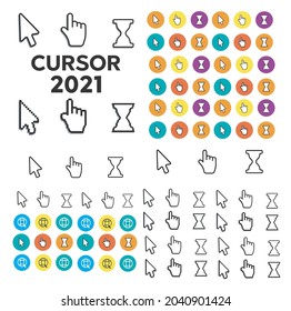 Los cursores de píxeles recortan la flecha de la mano del ratón. Cursor del equipo del ratón. Conjunto de cursor web de flecha de mano