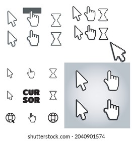 Pixel cursors icons mouse hand arrow. Mouse computer cursor.