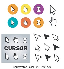 Pixel cursors icons mouse hand arrow. Mouse computer cursor.