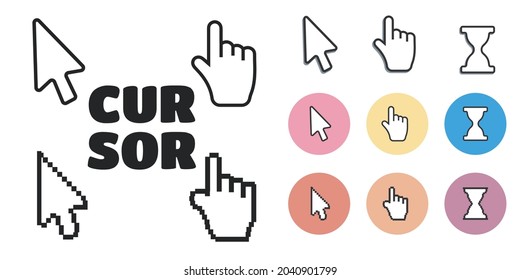 Pixel cursors icons mouse hand arrow. Mouse computer cursor.