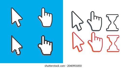 Pixel cursors icons mouse hand arrow. Mouse computer cursor.