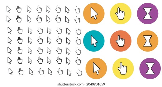 Pixel cursors icons mouse hand arrow. Mouse computer cursor.